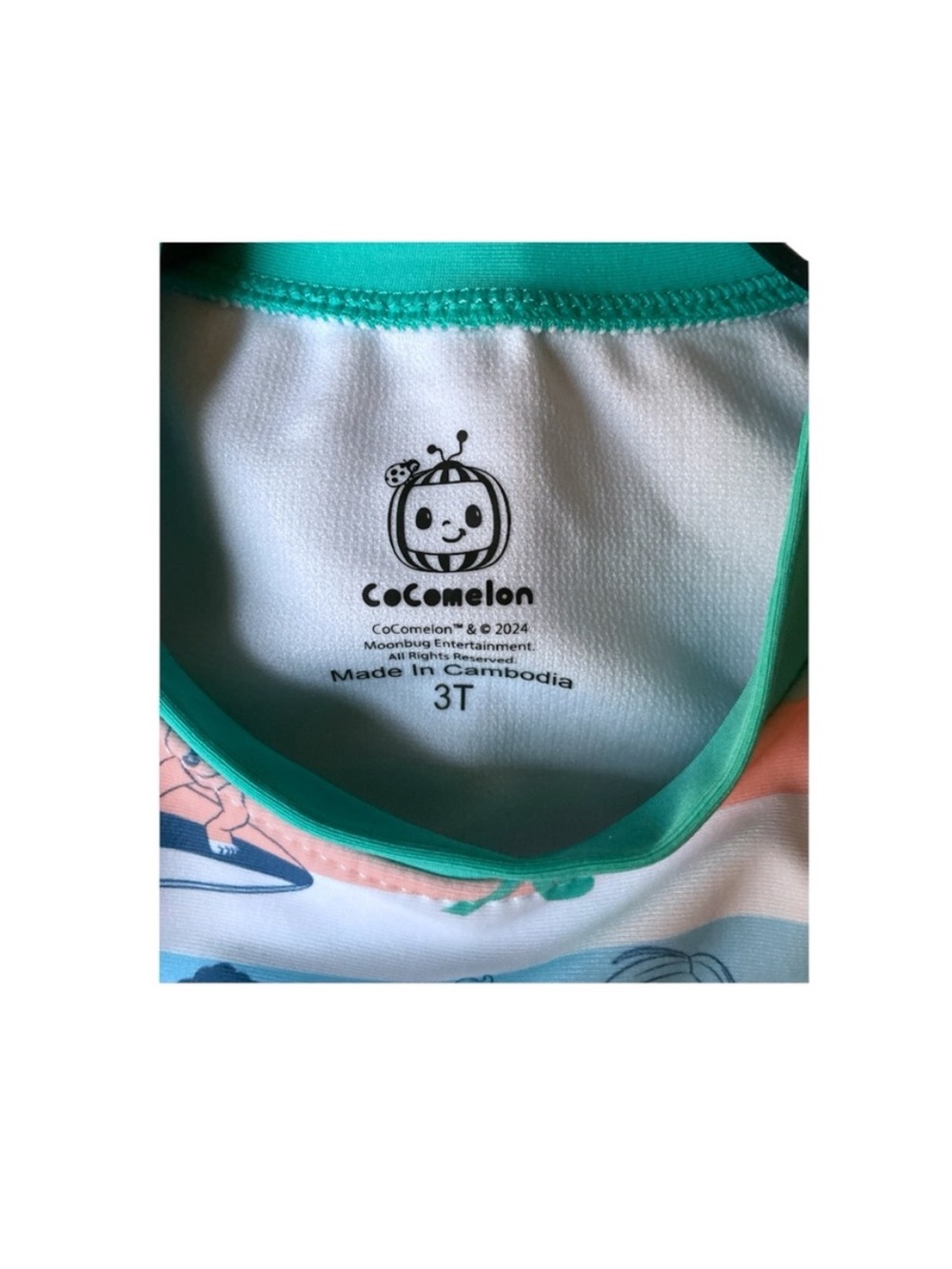 CoComelon' Long-Sleeve Swim Rashguard Character Set in Aqua & Coral Stripe - Picture 9 of 16